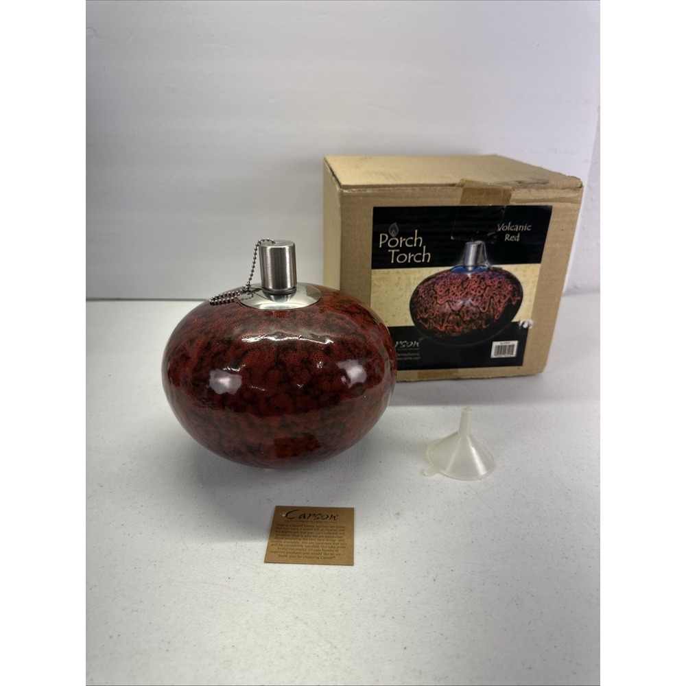NEW Carson Porch Torch Volcanic Red Ceramic Tabletop Firepot Lantern Open Box